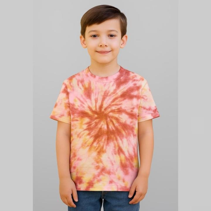 Soft Earth Tone Spiral Tie-Dye T-Shirt for Kids | Pink, Yellow & Rust Cotton Tee