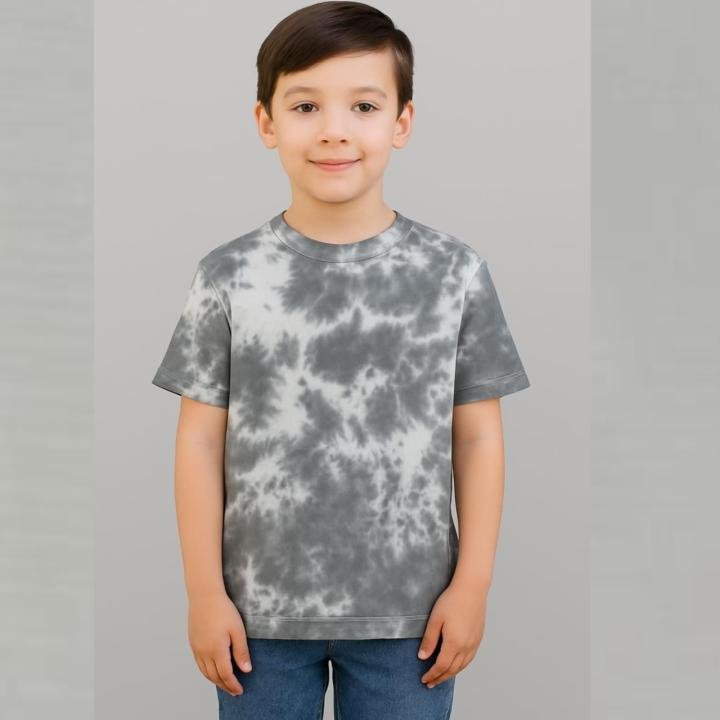 Cool Grey & White Tie-Dye T-Shirt for Kids | Stylish Unisex Cotton Tee