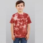 Deep Maroon Cloud Wash Tie-Dye T-Shirt for Kids | Rustic Red Cotton Tee