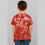 Deep Maroon Cloud Wash Tie-Dye T-Shirt for Kids | Rustic Red Cotton Tee